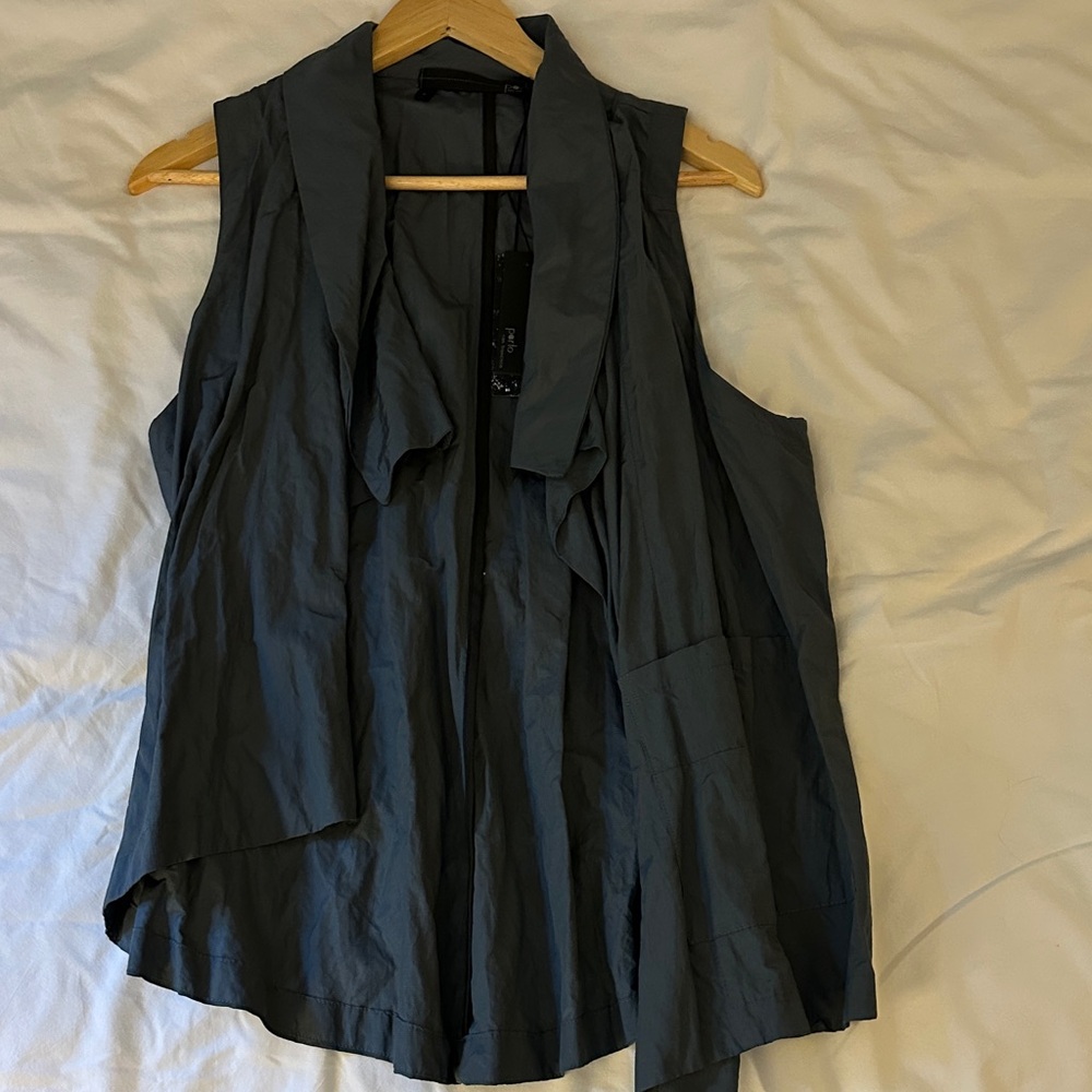 Sleeveless Tie-Neck Draped Blouse in Black